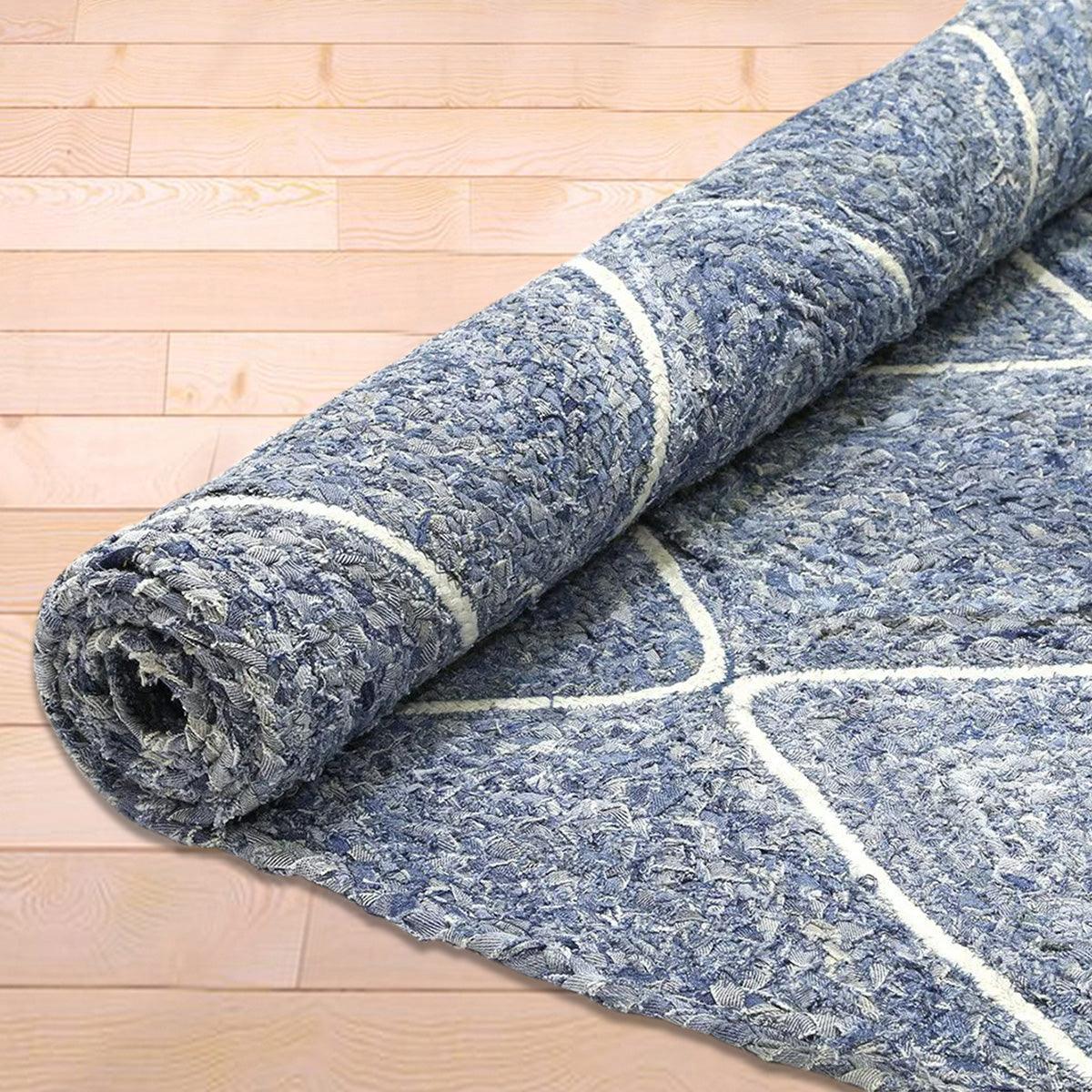 Hand Braided Blue Indian Outdoor Cotton Dhurrie - Indian Rug Store Hand Braided Blue Indian Outdoor Cotton Dhurrie - Indian Rug Store