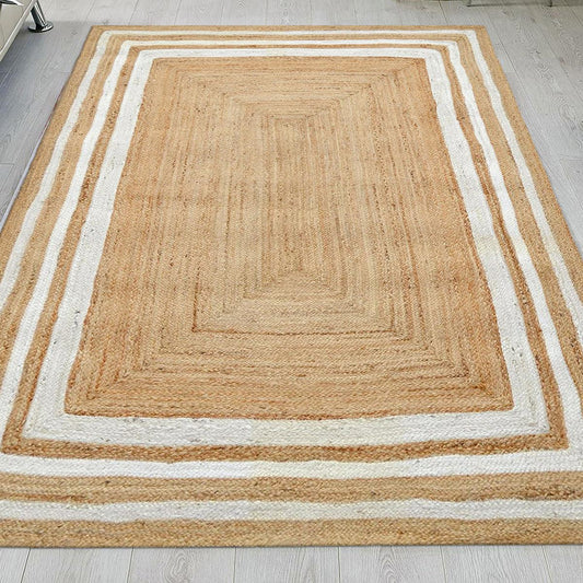 Tappeti bianchi in juta intrecciati a mano in stile fattoria Tappeti bianchi in juta intrecciati a mano in stile fattoria