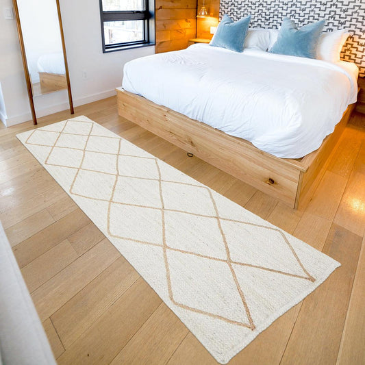 Tappeti tradizionali beige intrecciati a mano in juta per corridoi Tappeti tradizionali beige intrecciati a mano in juta per corridoi