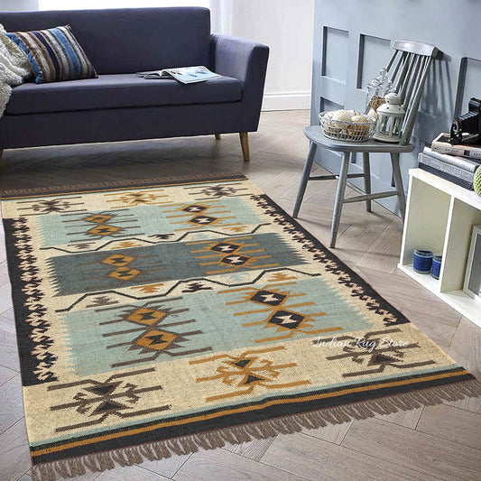 Tappeto geometrico in lana e juta intrecciato a mano, multicolore, decorazione per la casa, Black Out Tappeto geometrico in lana e juta intrecciato a mano, multicolore, decorazione per la casa, Black Out