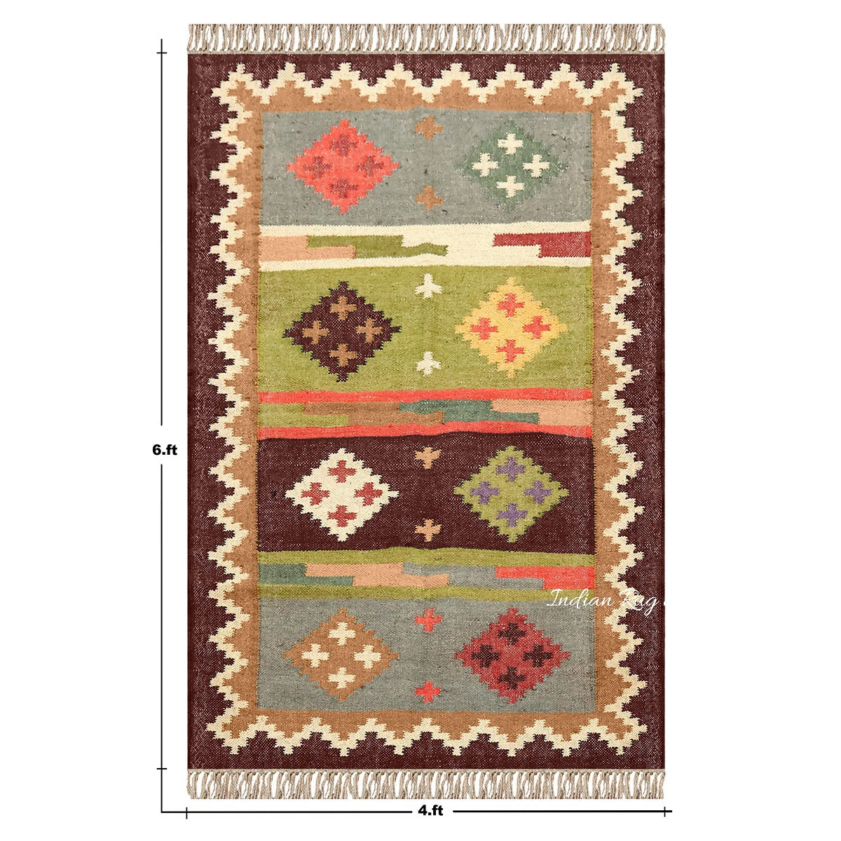 Hande Woven Rectangle Chocolate Brown Multicolor Interior Wool Jute Rug - Indian Rug Store Hande Woven Rectangle Chocolate Brown Multicolor Interior Wool Jute Rug - Indian Rug Store