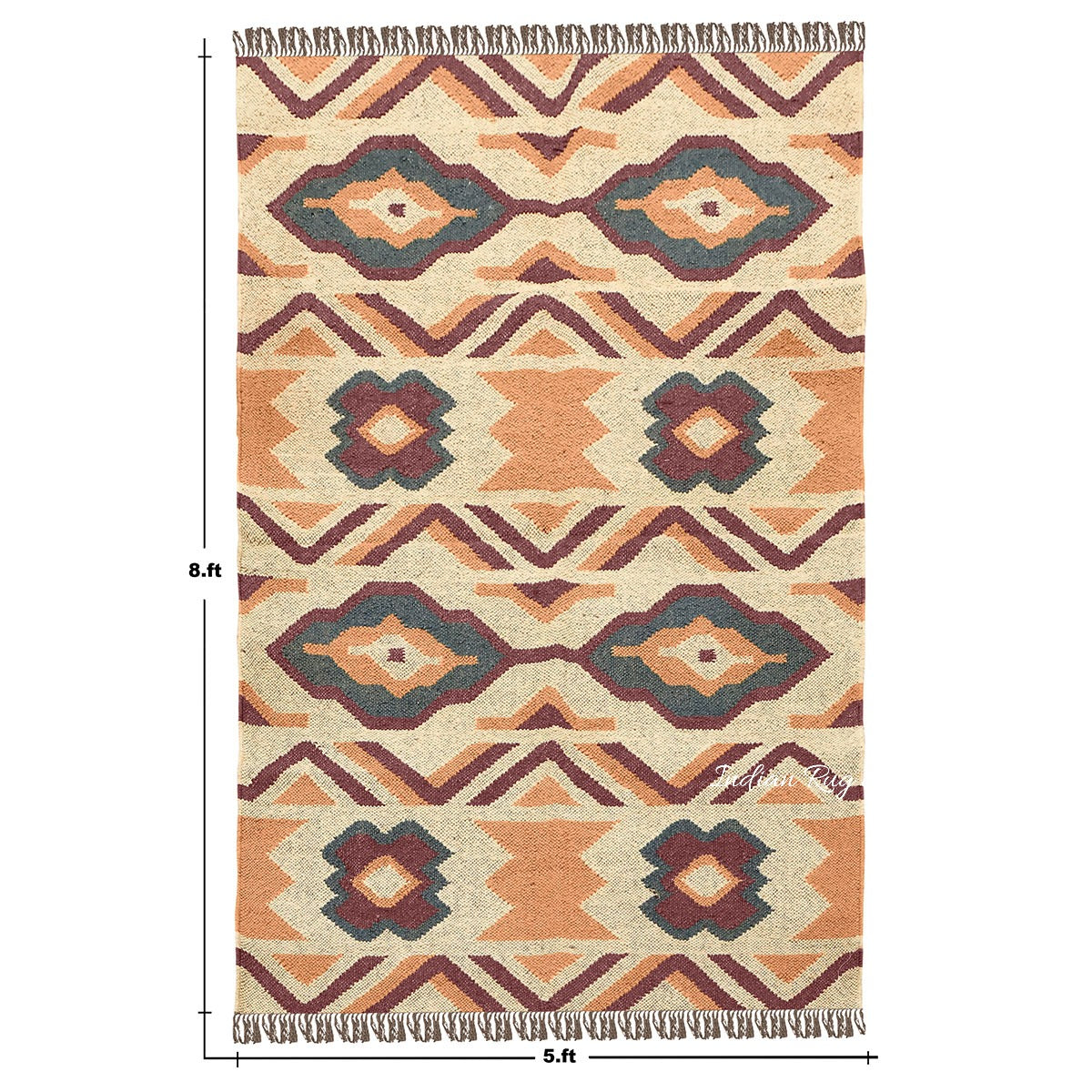 Orange Brown Hand Woven Geometric Bedroom Decor Wool Jute Rug - Indian Rug Store Orange Brown Hand Woven Geometric Bedroom Decor Wool Jute Rug - Indian Rug Store