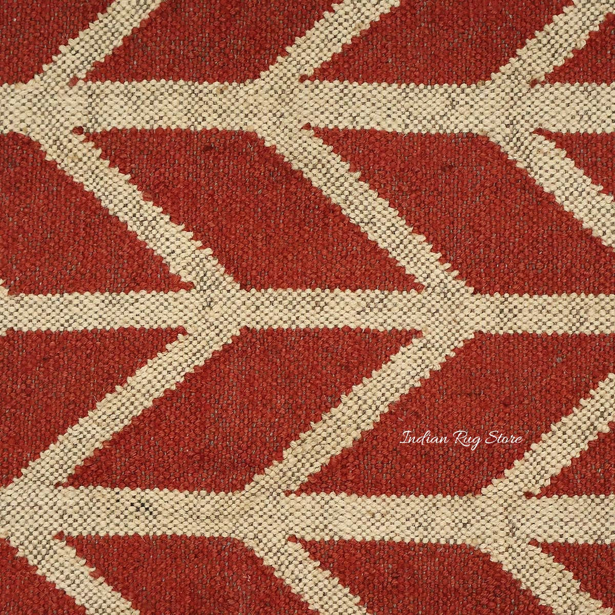 Hand Woven Geometric Red Bige Farm House Decor Wool Jute Rug - Indian Rug Store