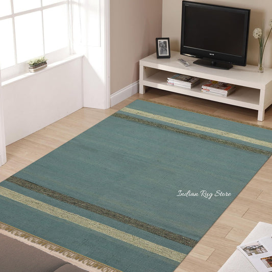 Tappeto tradizionale in lana e juta, geometrico, blu e nero, tessuto a mano Tappeto tradizionale in lana e juta, geometrico, blu e nero, tessuto a mano