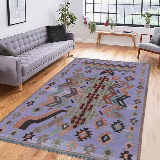 Tappeto Kilim indiano in lana viola tessuto a mano, grande, WK-504 Tappeto Kilim indiano in lana viola tessuto a mano, grande, WK-504