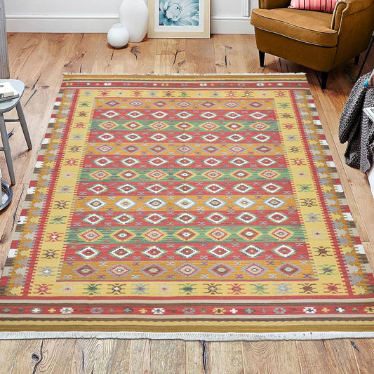 Tappeto da pranzo Kilim in lana naturale intrecciata a mano, rosso WK-531 Tappeto da pranzo Kilim in lana naturale intrecciata a mano, rosso WK-531
