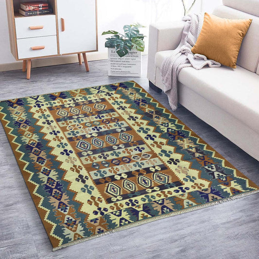 Tappeto Kilim in lana marrone, tessuto a mano, WK-538 Tappeto Kilim in lana marrone, tessuto a mano, WK-538