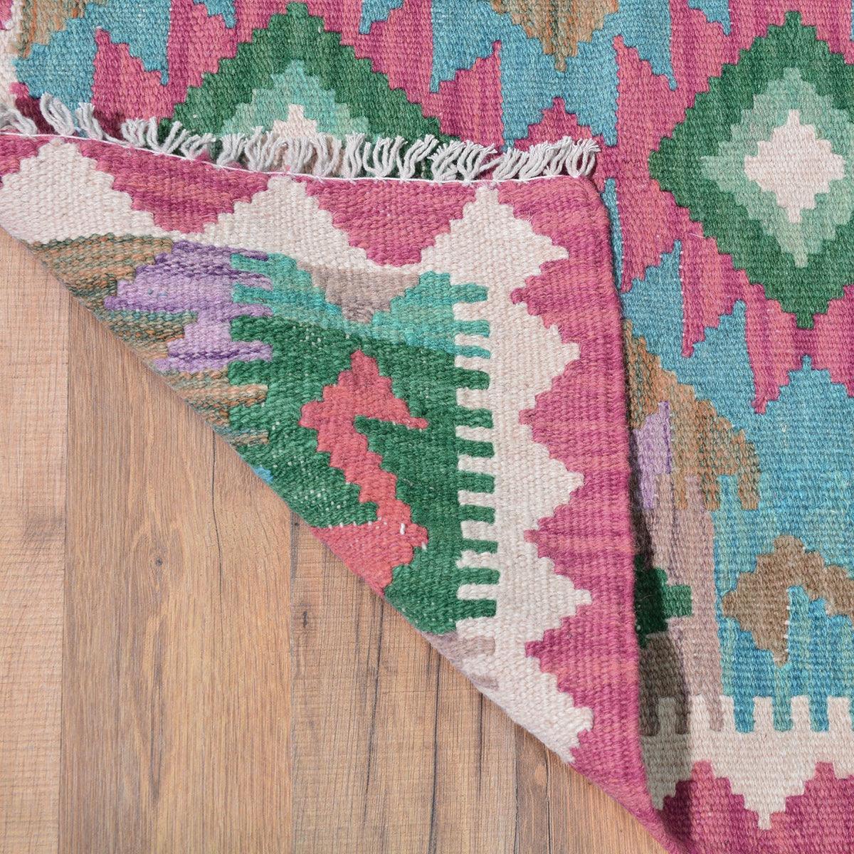 Beautiful Hand Woven Door Mat Wool Kilim Rug Pink WK-551 - Indian Rug Store Beautiful Hand Woven Door Mat Wool Kilim Rug Pink WK-551 - Indian Rug Store