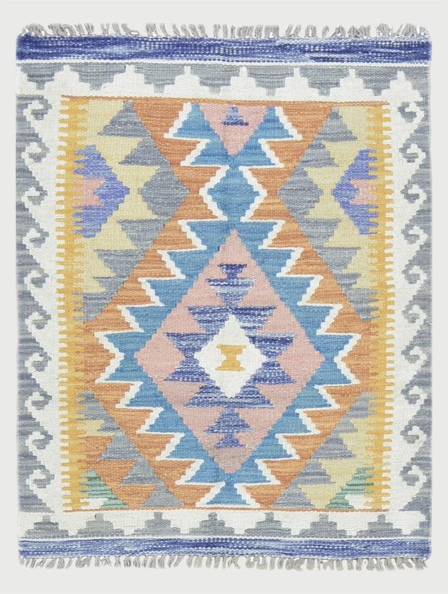 Hand Woven Gray Cotton Kilim Outdoor Patio Rug WK-558 - Indian Rug Store