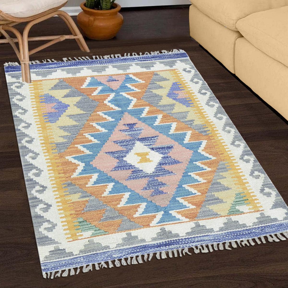 Hand Woven Gray Cotton Kilim Outdoor Patio Rug WK-558 - Indian Rug Store