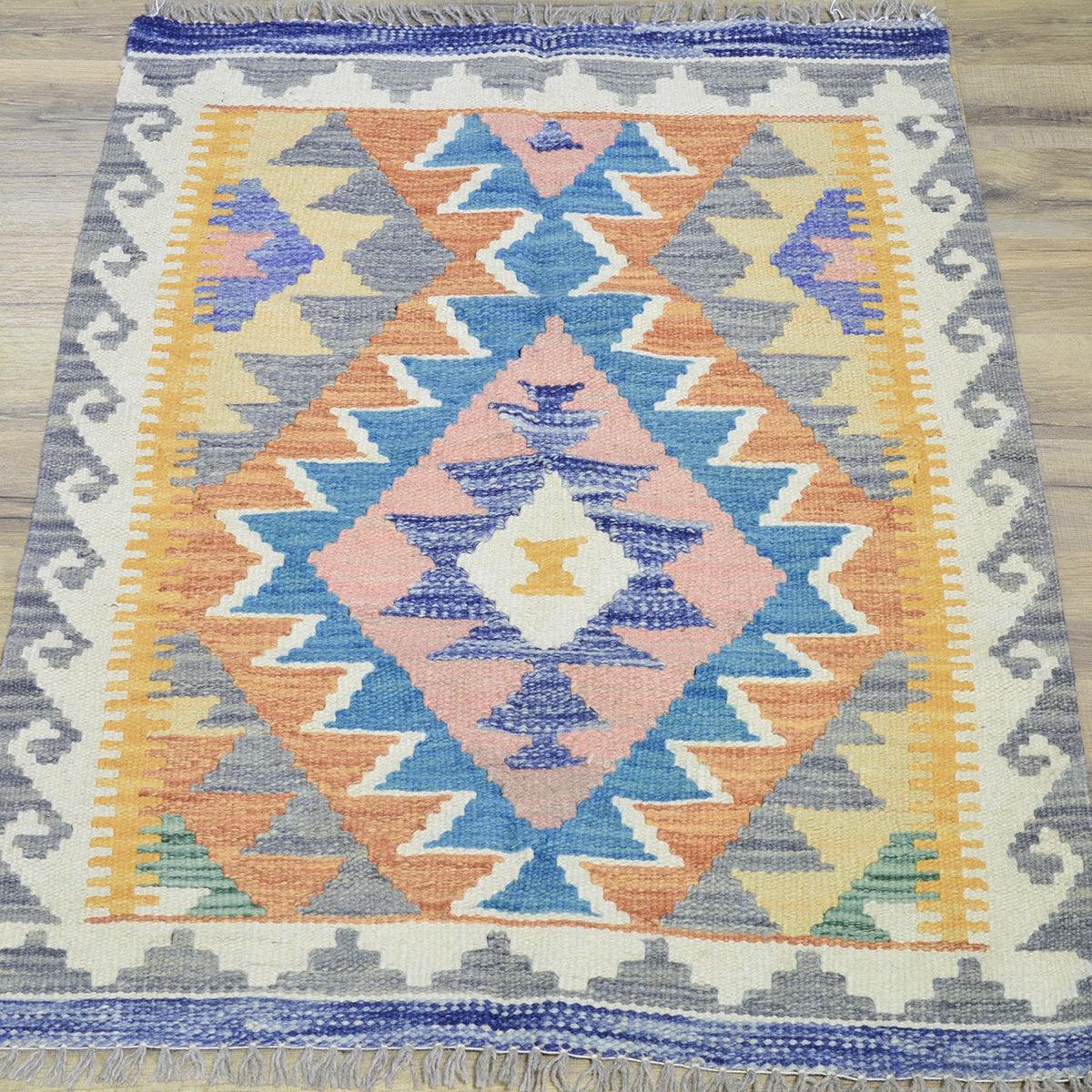 Hand Woven Gray Cotton Kilim Outdoor Patio Rug WK-558 - Indian Rug Store