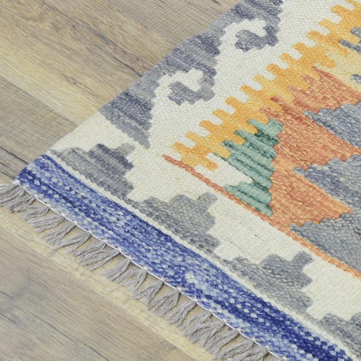 Hand Woven Gray Cotton Kilim Outdoor Patio Rug WK-558 - Indian Rug Store
