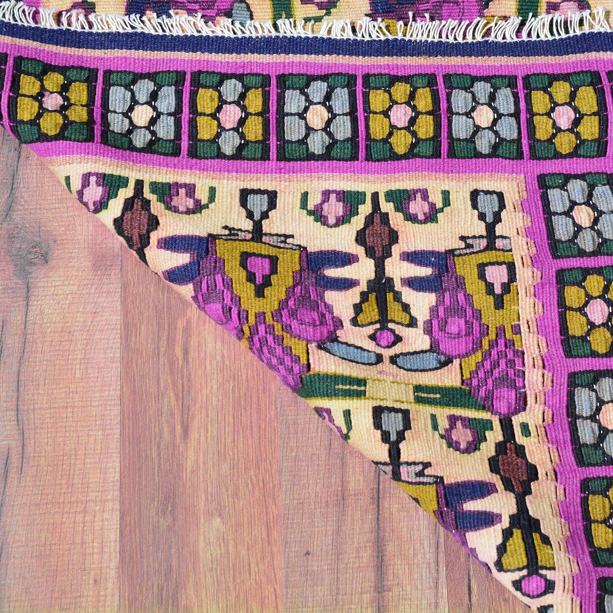 Hand Woven Wool Kilim Area Pink Rug For Bedroom WK-563 - Indian Rug Store Hand Woven Wool Kilim Area Pink Rug For Bedroom WK-563 - Indian Rug Store