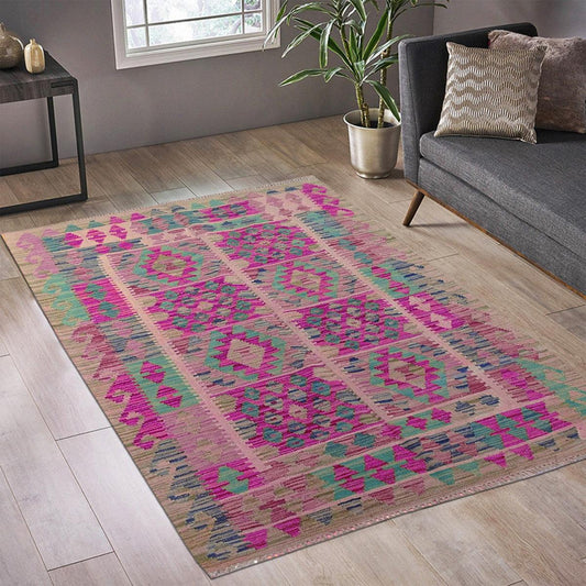 Tappeto da esterno Kilim in lana rosa tessuto a mano WK-568 Tappeto da esterno Kilim in lana rosa tessuto a mano WK-568