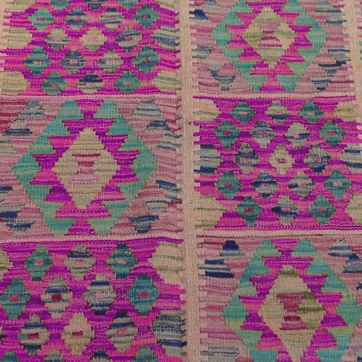 Alfombra Kilim para exteriores de lana rosa tejida a mano WK-568