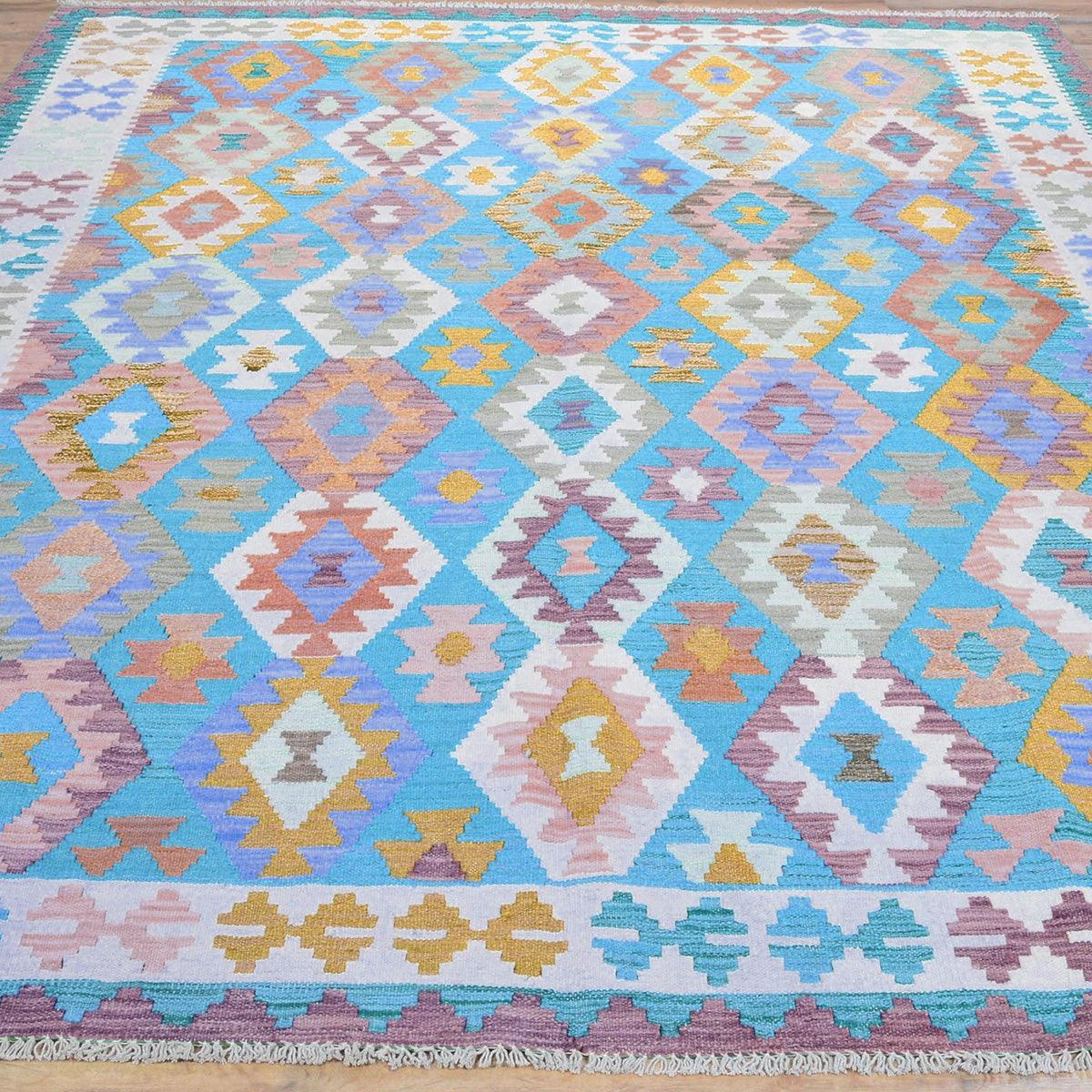 Alfombra Kilim de lana gris tejida a mano para exteriores WK-578