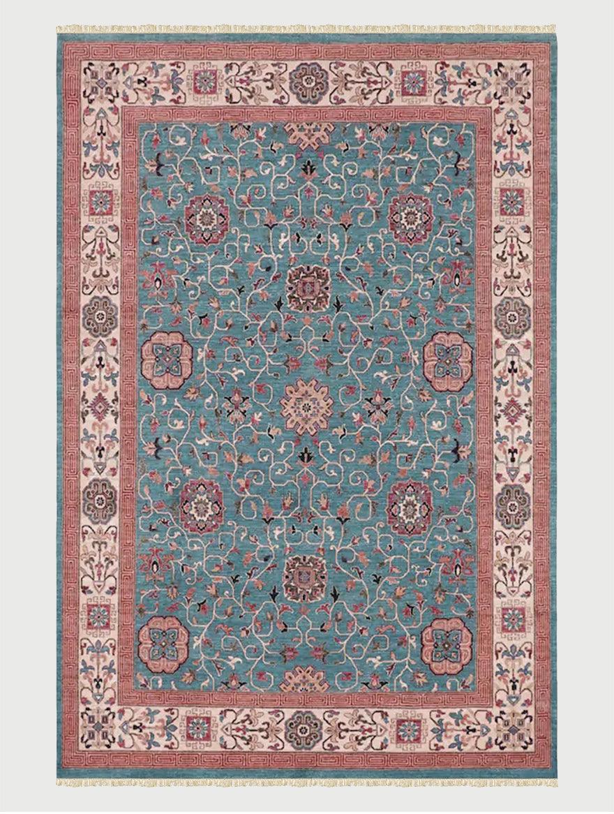 Blue Hand Knotted Wool Rug For Dining Room WK-643 - Indian Rug Store