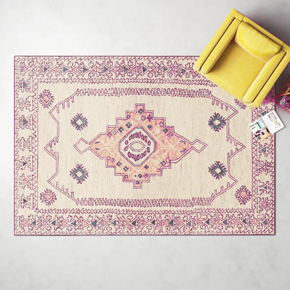 Natural Wool Rug Handmade For Living Room WK-725 - Indian Rug Store Natural Wool Rug Handmade For Living Room WK-725 - Indian Rug Store