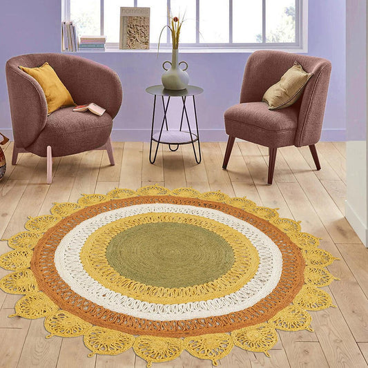 Tappeti rotondi in juta intrecciati a mano multicolori Tappeti rotondi in juta intrecciati a mano multicolori