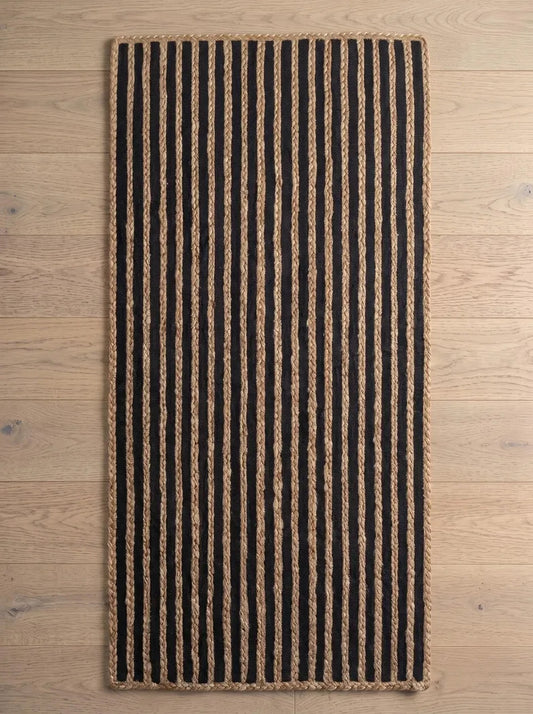 Handmade Black & Natural Braided Jute Stair Treads Set Handmade Black & Natural Braided Jute Stair Treads Set