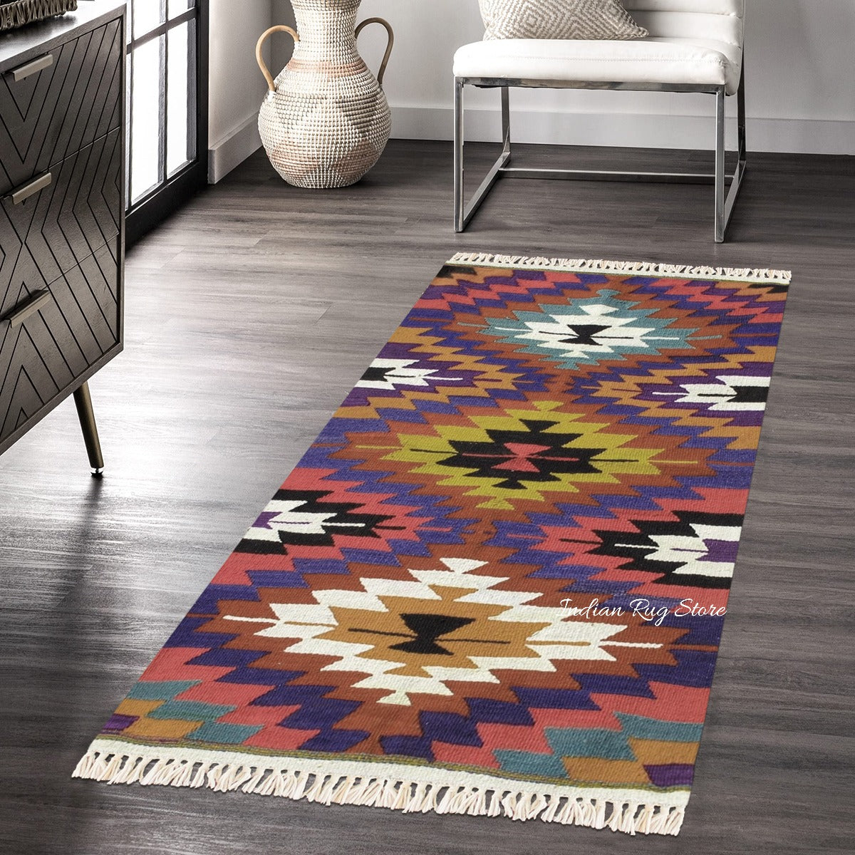 Yellow and White Hand Woven Wool Bedroom Area Rug - Indian Rug Store Yellow and White Hand Woven Wool Bedroom Area Rug - Indian Rug Store