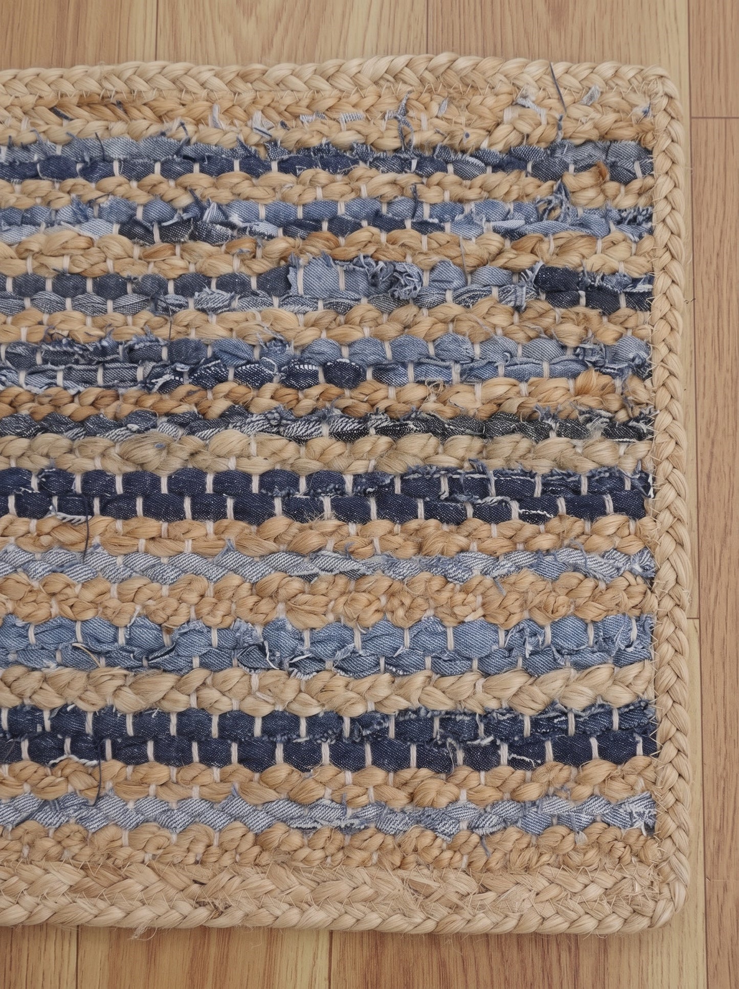 Braided Denim Jute Stair Treads, Boho Farmhouse Non-Slip Mats Braided Denim Jute Stair Treads, Boho Farmhouse Non-Slip Mats