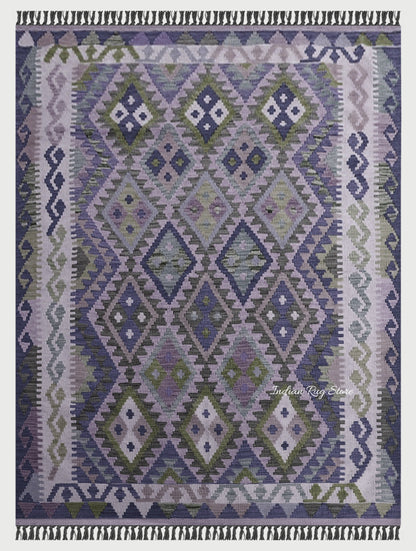 Purple and Gray Hand Woven Wool Area Rug for Living Room