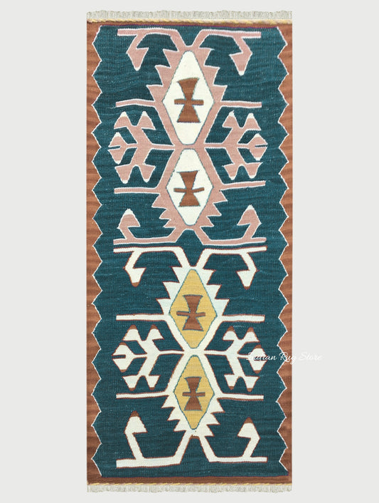 Hand Woven Wool Turquoise Blue Living Room Area Rug