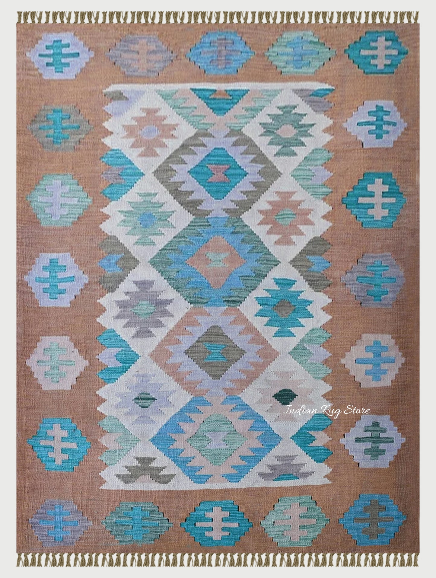 Brown and Blue Home Decor Beautiful Wool Area Rug