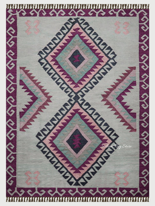 Hand Woven Wool Dark Red and Gray Black Hall Area Rug