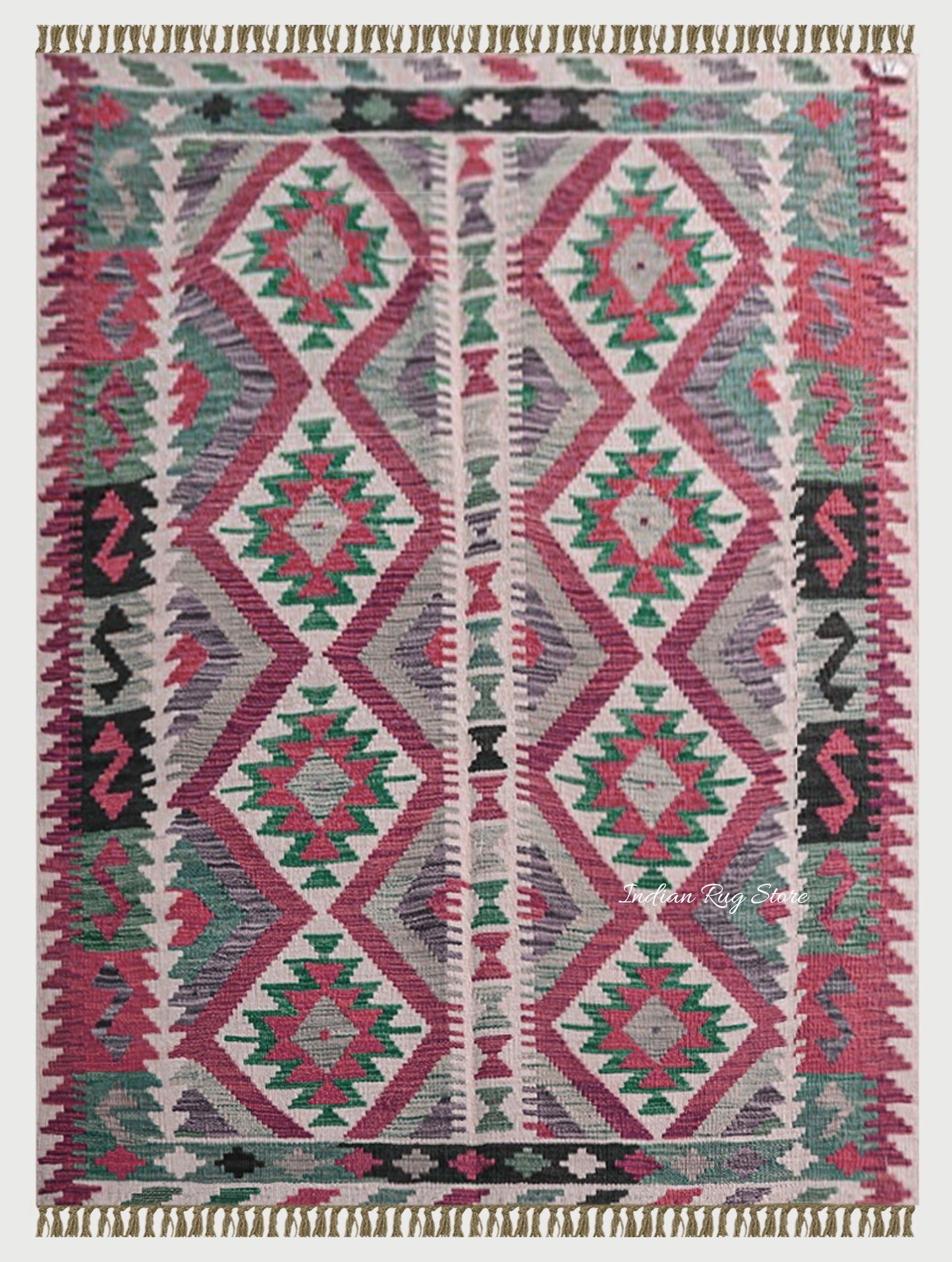 Natural Red and Green Hand Woven Wool Kilims for Bedroom Area