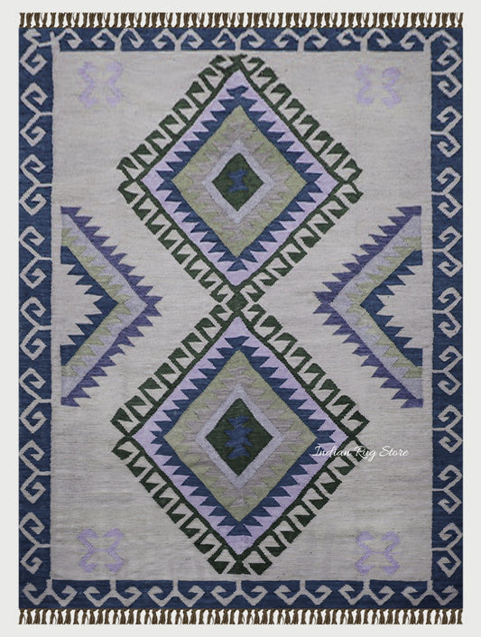 Hand Woven Blue, Gray and Black Hall Area Rug