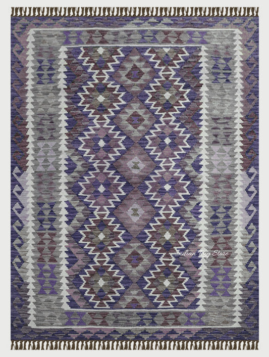 Blue Hand Woven Multicolor Home Decor Wool Rug