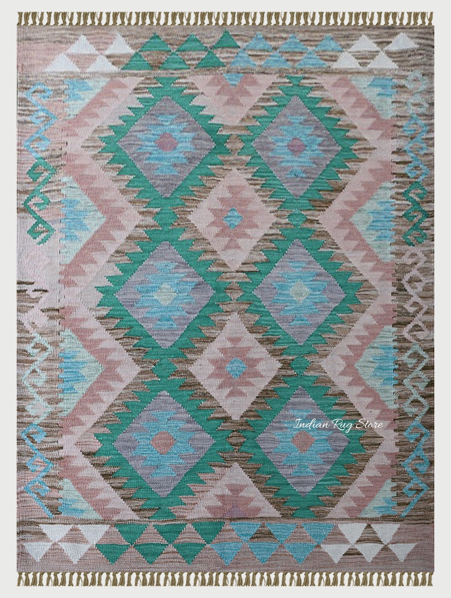 Hand Woven Green Wool Area Rug for Lining Room