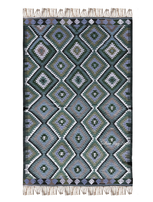 Dining Room Decor Hand Woven Green Wool Jute Rug