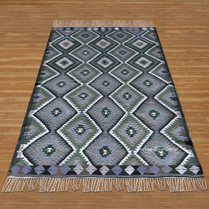 Dining Room Decor Hand Woven Green Wool Jute Rug