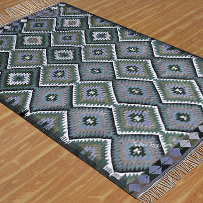 Dining Room Decor Hand Woven Green Wool Jute Rug