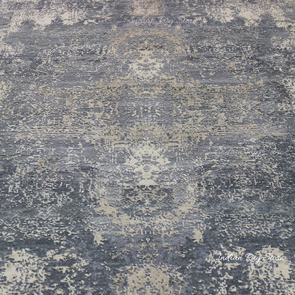 Hand Knotted Indian Gray Soft Wool Living Area Rug