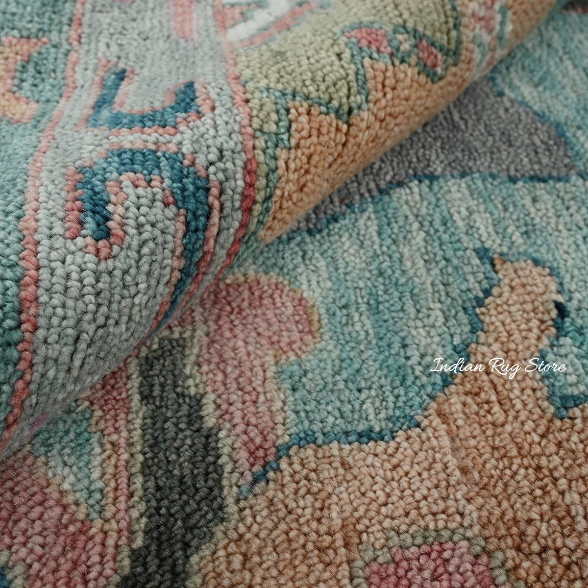 Alfombra de lana Oushak gris moderna anudada a mano para sala de estar IRSZ-143