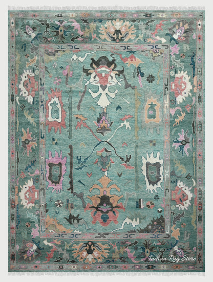 Alfombra de lana Oushak gris moderna anudada a mano para sala de estar IRSZ-143