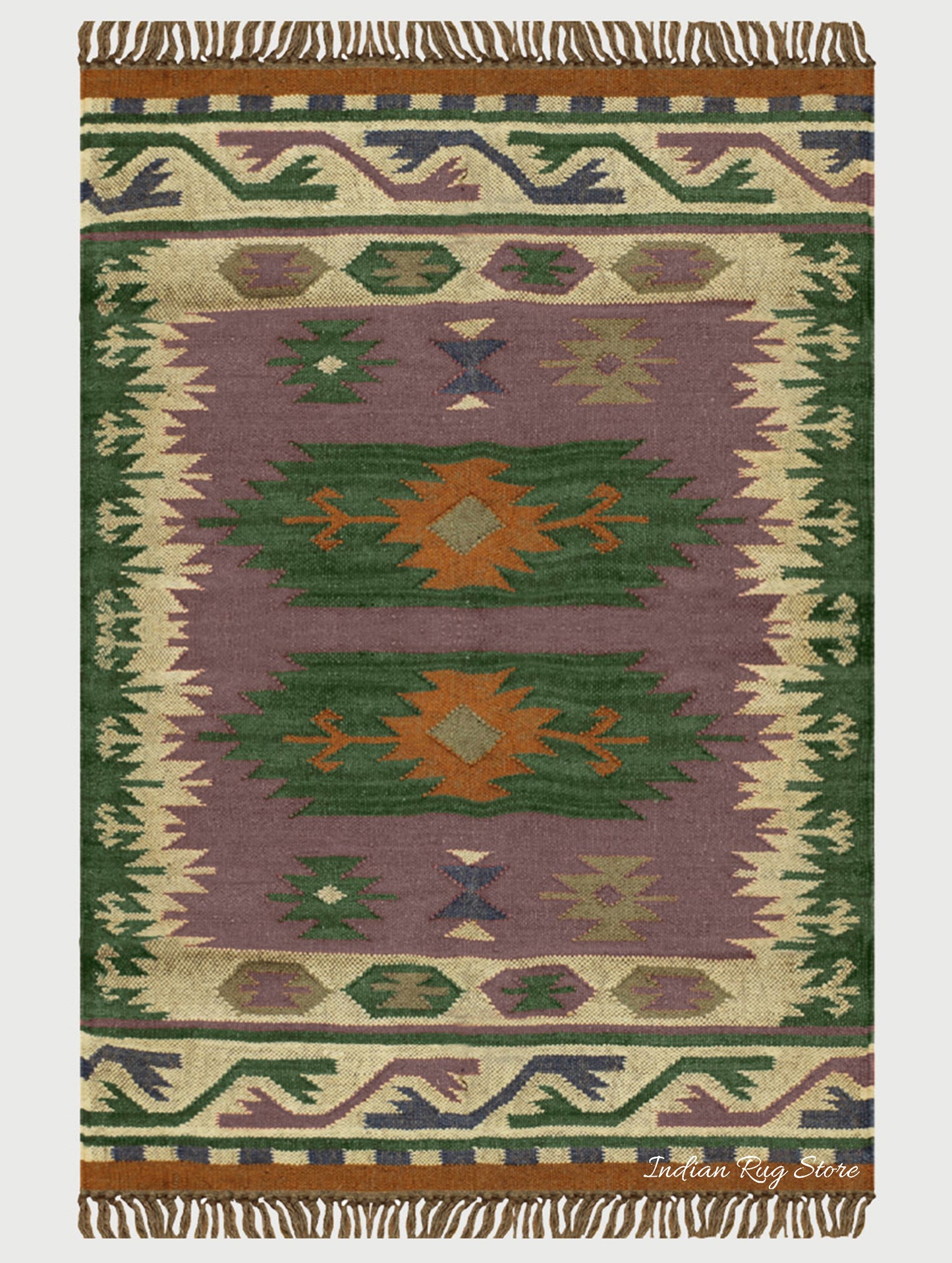 Green Multicolor Hand Woven Geometric Farm House Decor Wool Jute Rug