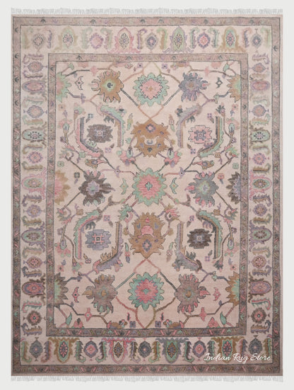 Hand Knotted Beautiful Brown Natural Wool Oushak Rug