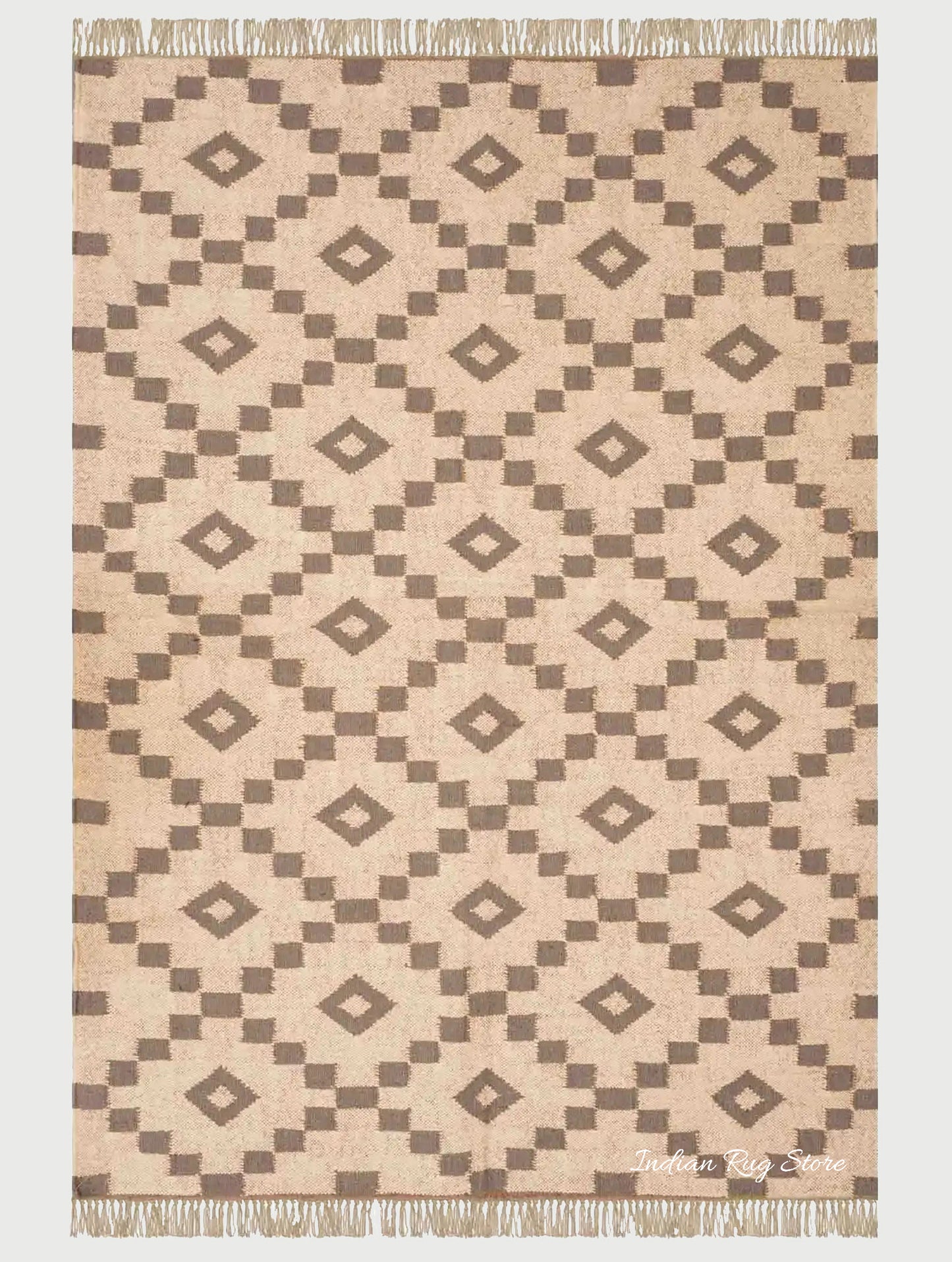 Tappeto di lana e juta alla moda beige marrone geometrico tessuto a mano indiano