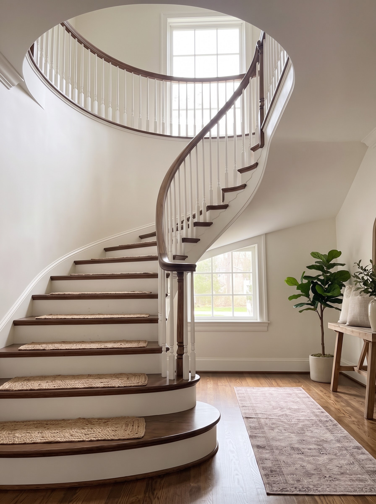 Natural Beige Jute Stair Treads Set, Braided Farmhouse & Coastal Staircase Mats