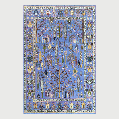 Hand Knotted Attractive Blue Multicolor Hallway Large Area Rug - Indian Rug Store