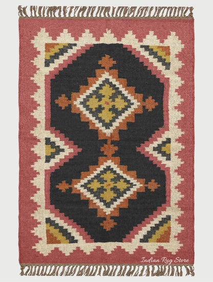 Hand Woven Bordered Multicolor Bed Room Area Rug