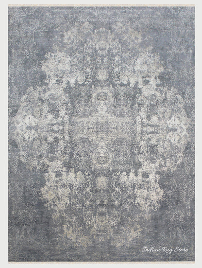 Hand Knotted Indian Gray Soft Wool Living Area Rug