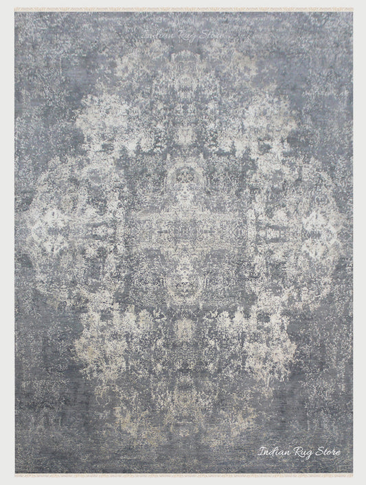 Hand Knotted Indian Gray Soft Wool Living Area Rug