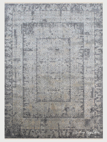 Gray Soft Wool Hand Knotted Home Decor Large Area Rug