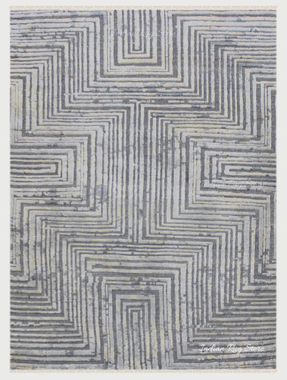 Striped Hand Tufted Gray Wool Artistic Large Area Rug